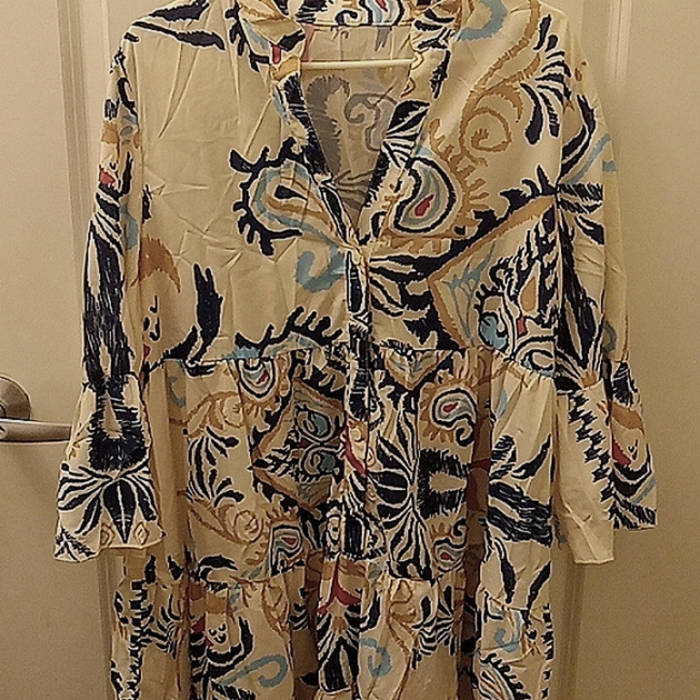 White Tribal Sleeved Mini Dress